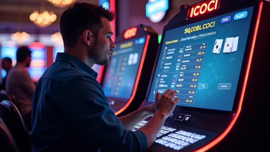 Player reviewing deposit details at a casino cashier terminal