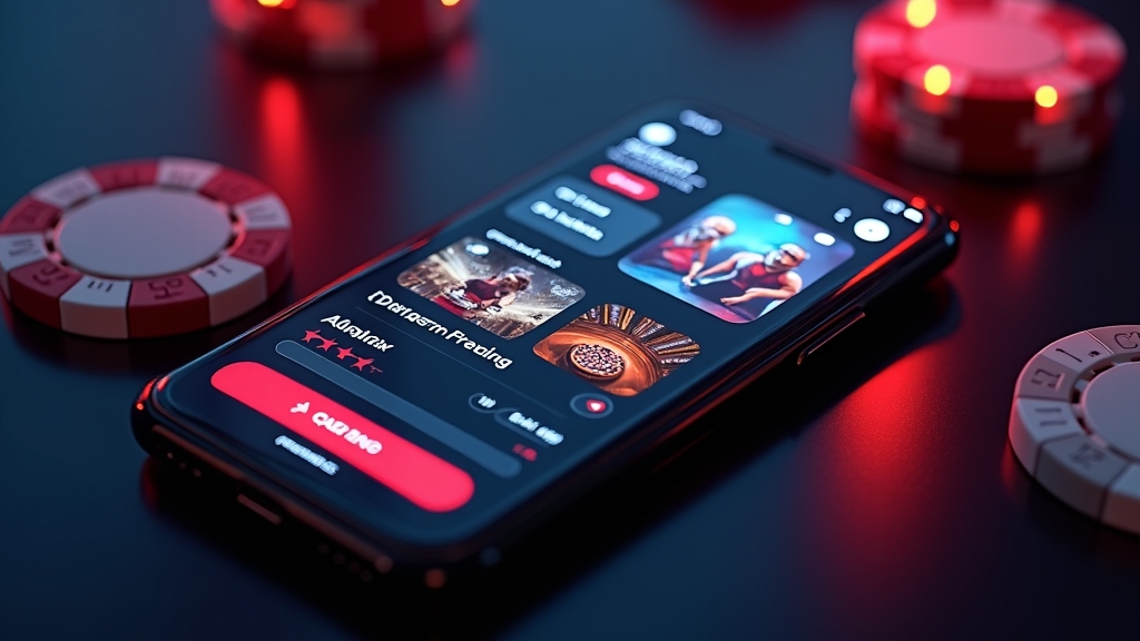 iPhone browser open to a casino mobile site in a dark neon setting