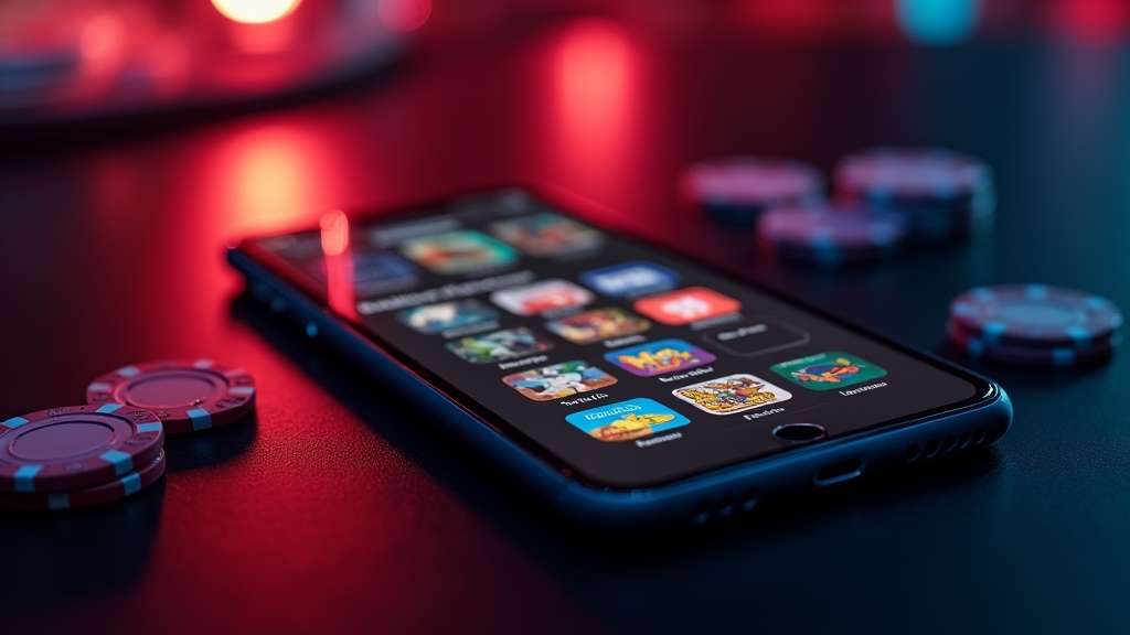 iPhone showing a casino site in the browser on a dark table